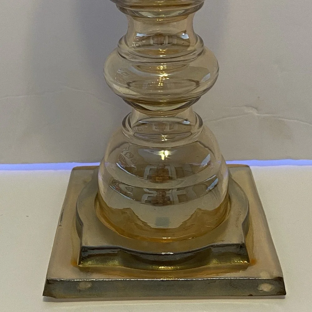 Vintage Orange Iridescent Candle Holder Segmented‎ Glass Pillar Taper 12